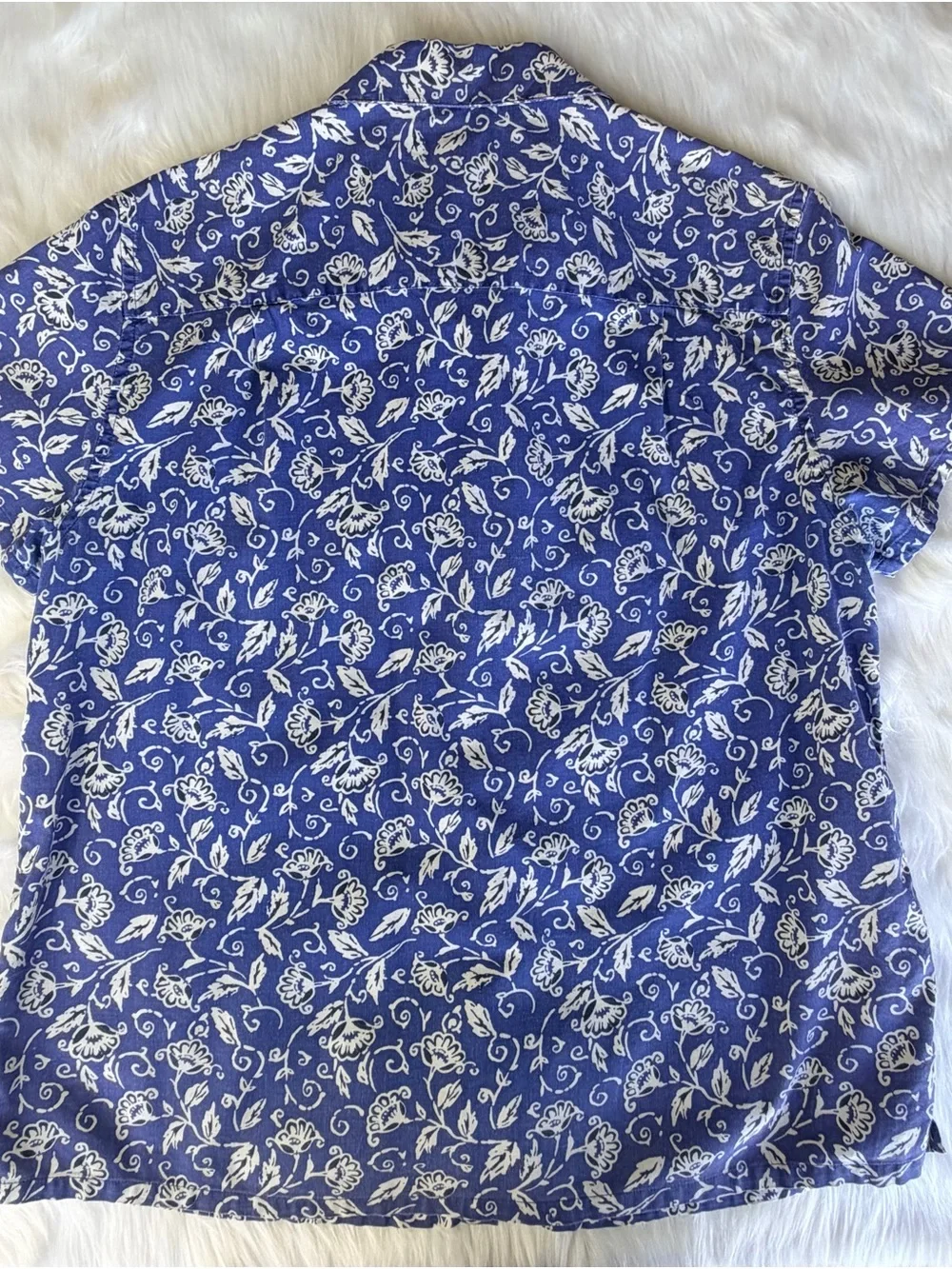 Vintage L.L. Bean Floral Button Down Shirt Sz M Navy Blue Cottage Print